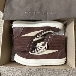 Rick Owens Suede High-Top Sneakers in Brown and Cream